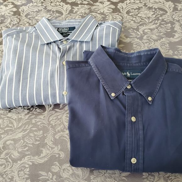 Ralph Lauren Other - Ralph Lauren XXL Men’s Button Down Shirt Bundle Classic Fit Navy & Blue Stripe